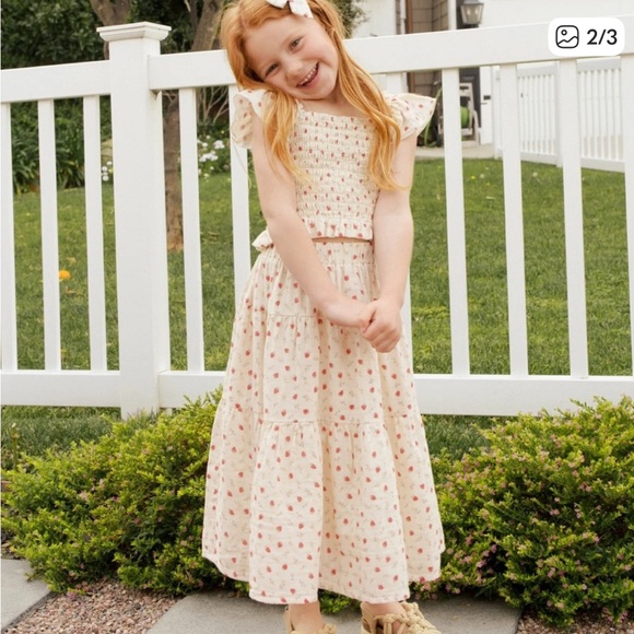 Rylee + Cru Other - Rylee + Cru Tiered Midi Skirt "Strawberry Fields" Print 100% Cotton 10-12Y